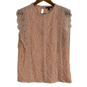 Cable & Gauge Sleeveless Lace Shell Top - Blush Pink Size XL